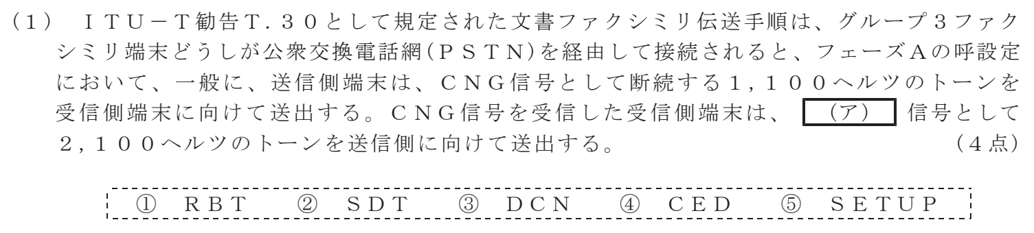 令和３年度 第１回 第一級アナログ通信 技術及び理論 第1問(1)の試験問題原本画像