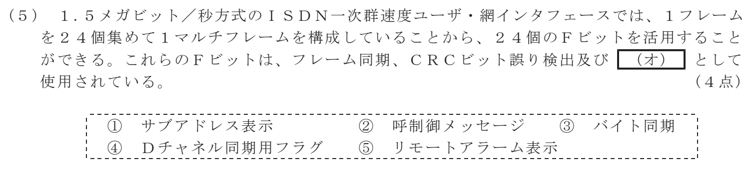 令和３年度 第１回 第一級アナログ通信 技術及び理論 第2問(5)の試験問題原本画像