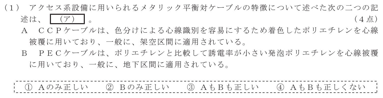 令和３年度 第１回 第一級アナログ通信 技術及び理論 第4問(1)の試験問題原本画像