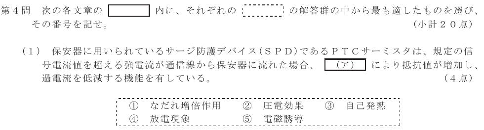 令和６年度 第１回 第一級アナログ通信 技術及び理論 第4問(1)の試験問題原本画像
