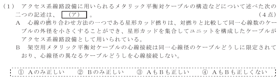 令和６年度 第２回 第一級アナログ通信 技術及び理論 第4問(1)の試験問題原本画像