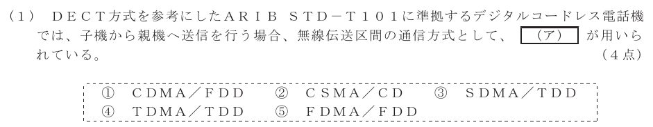 令和７年度 第２回 第一級アナログ通信 技術及び理論 第1問(1)の試験問題原本画像