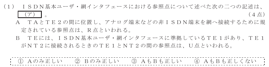 令和７年度 第２回 第一級アナログ通信 技術及び理論 第2問(1)の試験問題原本画像