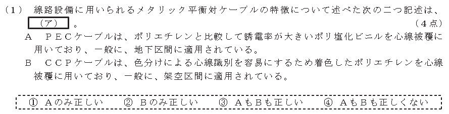 令和８年度 第１回 第一級アナログ通信 技術及び理論 第4問(1)の試験問題原本画像