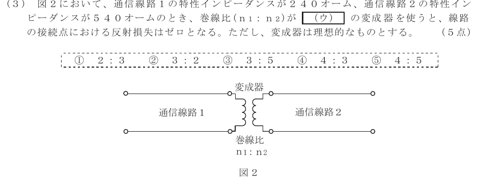 令和３年度 第１回 第一級アナログ通信 基礎 第4問(3)の試験問題原本画像