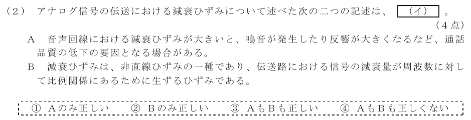 令和３年度 第２回 第一級アナログ通信 第5問(2)の試験問題原本画像