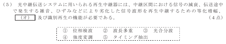 令和４年度 第２回 第一級アナログ通信 第5問(5)の試験問題原本画像