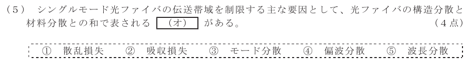 令和５年度 第１回 第一級アナログ通信 第5問(5)の試験問題原本画像
