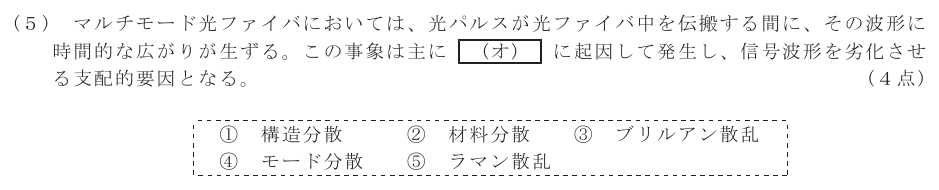 令和５年度 第２回 第一級アナログ通信 第5問(5)の試験問題原本画像
