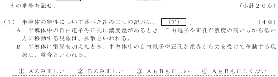令和７年度 第２回 第一級アナログ通信 第２問(１)の試験問題原本画像