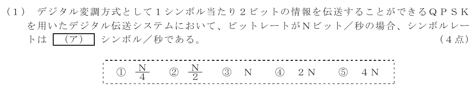 令和７年度 第２回 第一級アナログ通信 第５問(１)の試験問題原本画像