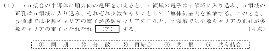 令和８年度 第１回 第一級アナログ通信 第２問(１)の試験問題原本画像
