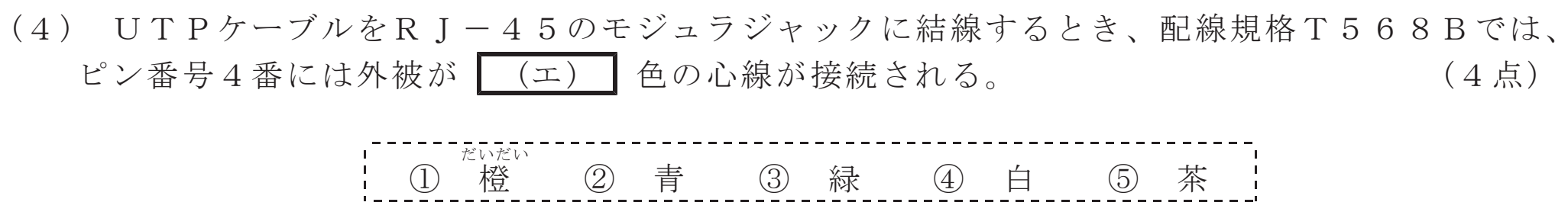 令和４年度 第１回 第一級デジタル通信 技術及び理論 第4問(4)の試験問題原本画像