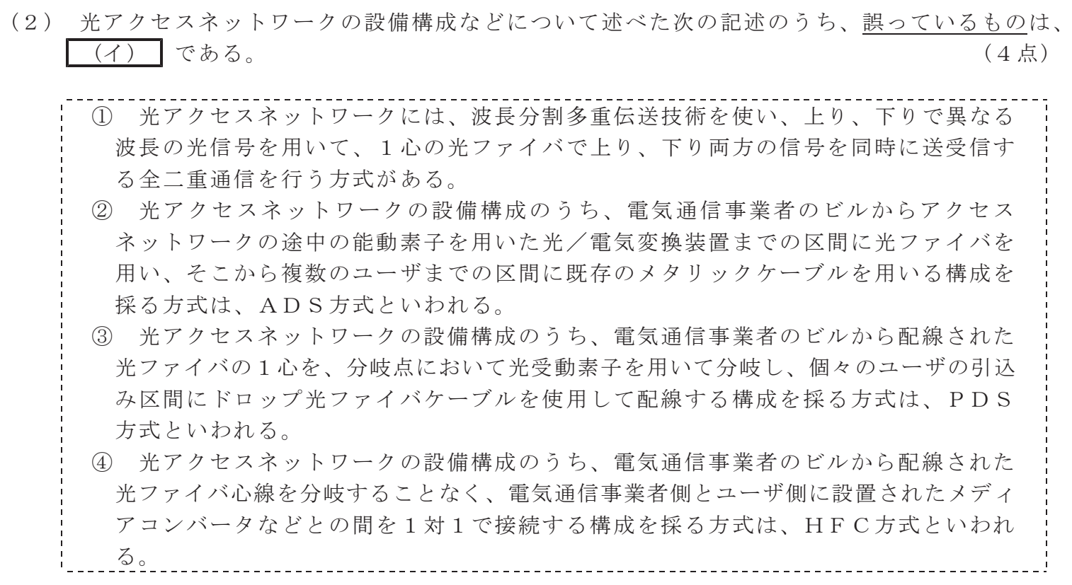 令和４年度 第２回 第一級デジタル通信 技術及び理論 第2問(2)の試験問題原本画像