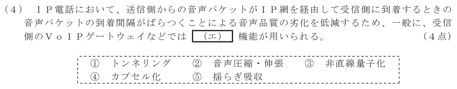 令和４年度 第２回 第一級デジタル通信 技術及び理論 第2問(4)の試験問題原本画像