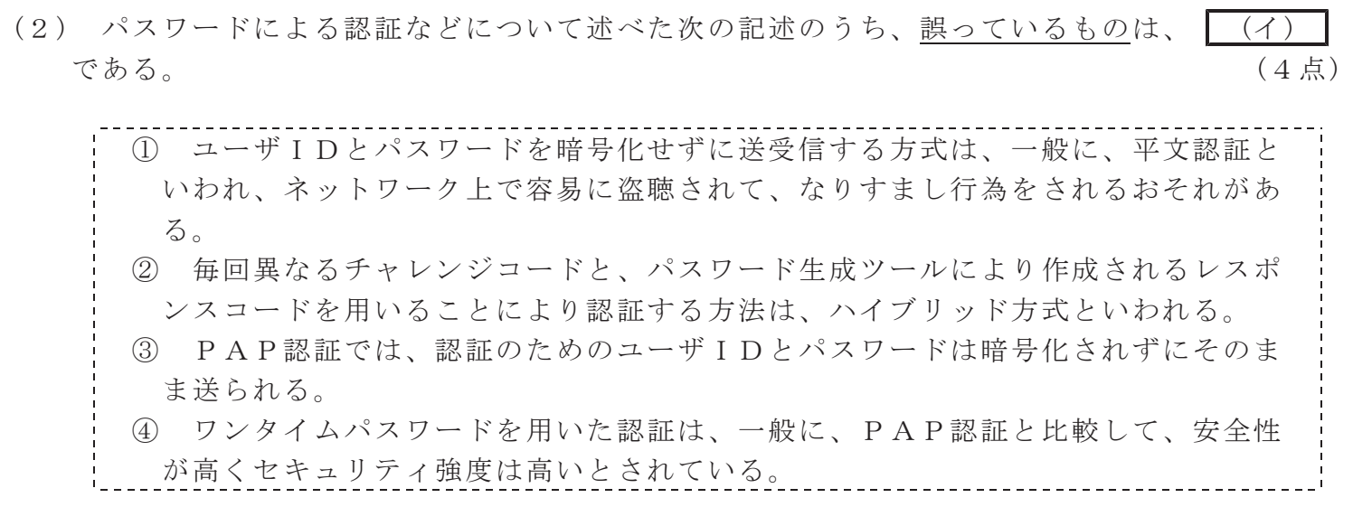 令和４年度 第２回 第一級デジタル通信 技術及び理論 第3問(2)の試験問題原本画像
