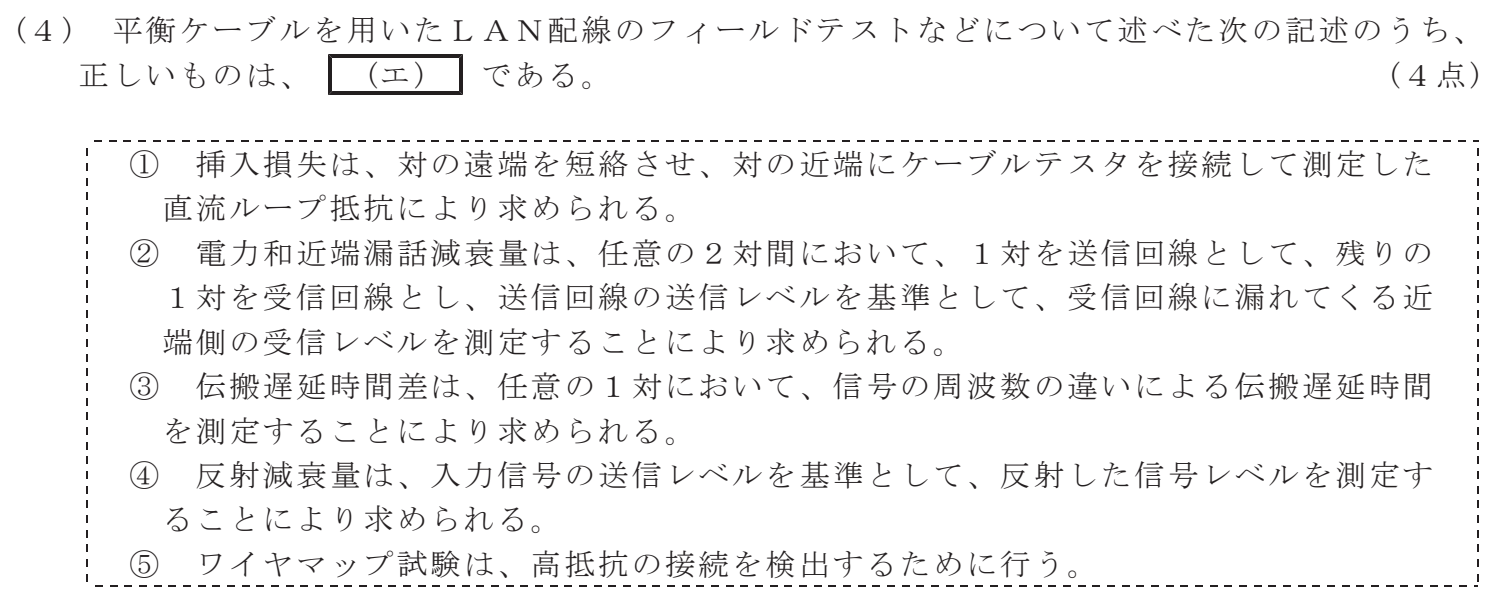 令和４年度 第２回 第一級デジタル通信 技術及び理論 第4問(4)の試験問題原本画像