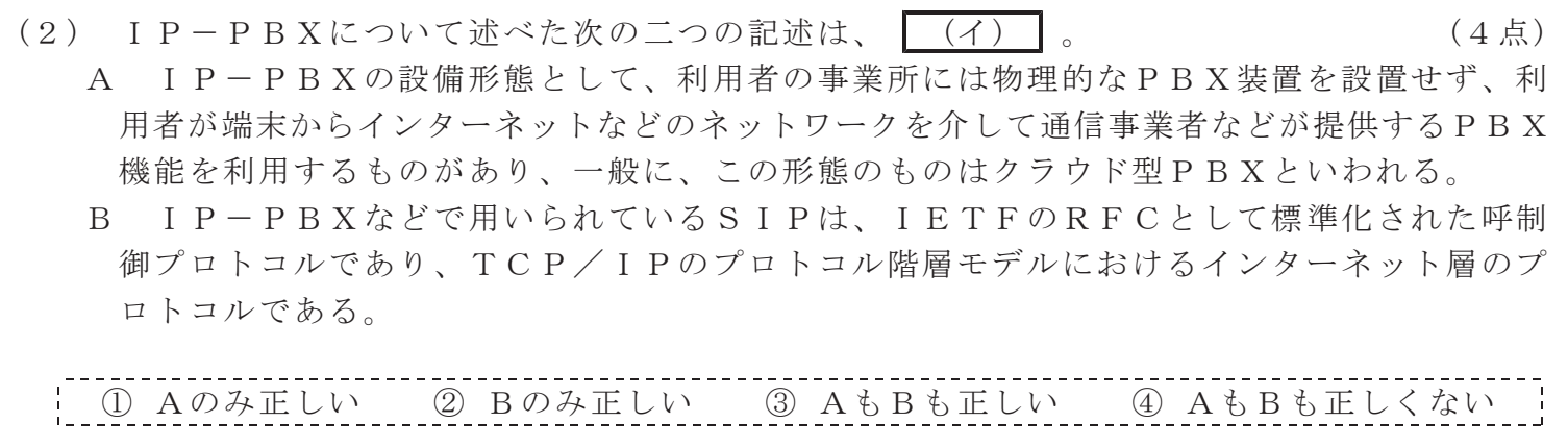 令和５年度 第１回 第一級デジタル通信 技術及び理論 第1問(2)の試験問題原本画像