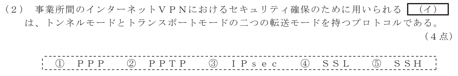令和５年度 第１回 第一級デジタル通信 技術及び理論 第3問(2)の試験問題原本画像