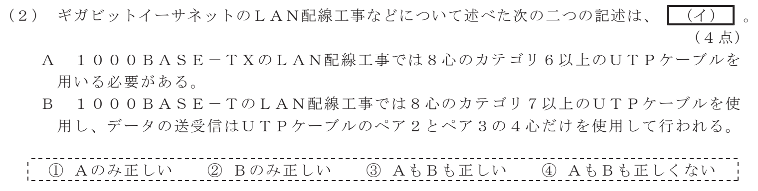 令和５年度 第１回 第一級デジタル通信 技術及び理論 第4問(2)の試験問題原本画像