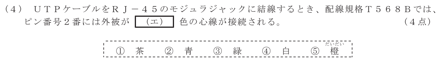 令和５年度 第１回 第一級デジタル通信 技術及び理論 第4問(4)の試験問題原本画像