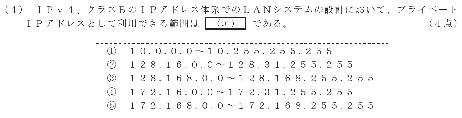 令和５年度 第２回 第一級デジタル通信 技術及び理論 第4問(4)の試験問題原本画像