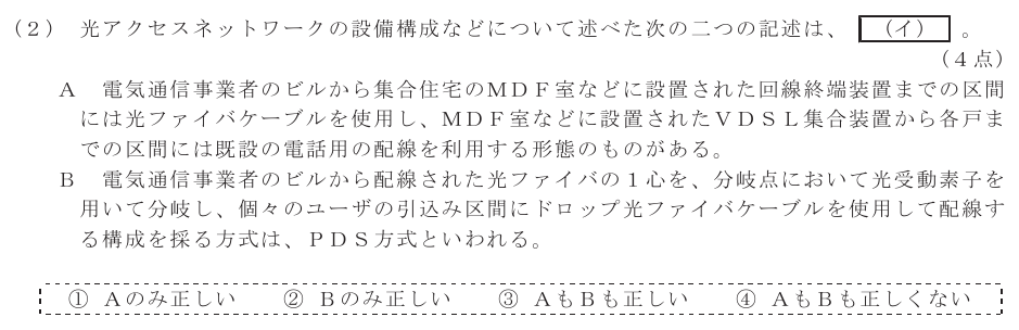 令和６年度 第１回 第一級デジタル通信 技術及び理論 第2問(2)の試験問題原本画像