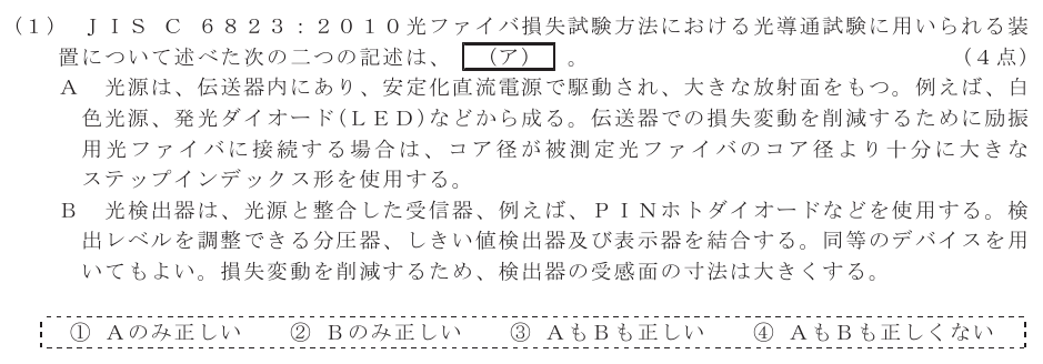 令和６年度 第１回 第一級デジタル通信 技術及び理論 第4問(1)の試験問題原本画像