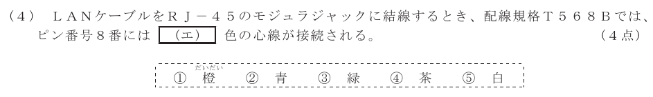 令和６年度 第１回 第一級デジタル通信 技術及び理論 第4問(4)の試験問題原本画像