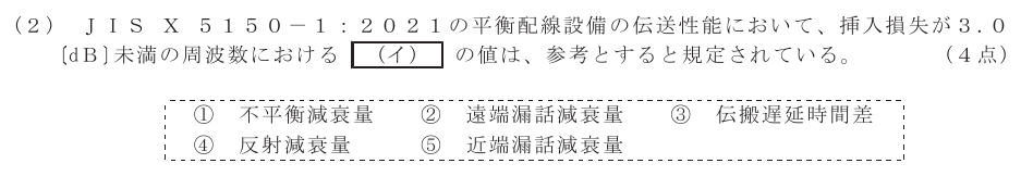 令和６年度 第１回 第一級デジタル通信 技術及び理論 第5問(2)の試験問題原本画像