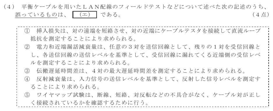 令和６年度 第２回 第一級デジタル通信 技術及び理論 第4問(4)の試験問題原本画像