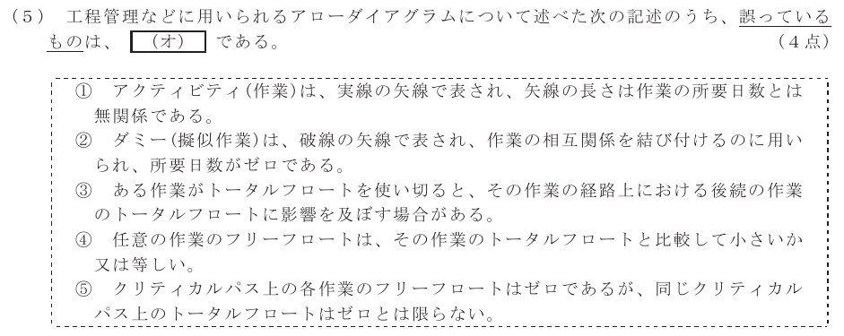 令和６年度 第２回 第一級デジタル通信 技術及び理論 第5問(5)の試験問題原本画像