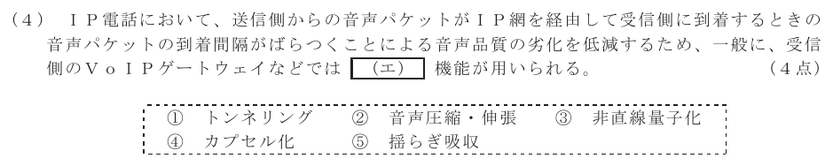 令和７年度 第１回 第一級デジタル通信 技術及び理論 第2問(4)の試験問題原本画像