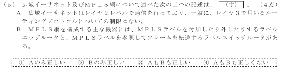 令和７年度 第１回 第一級デジタル通信 技術及び理論 第2問(5)の試験問題原本画像