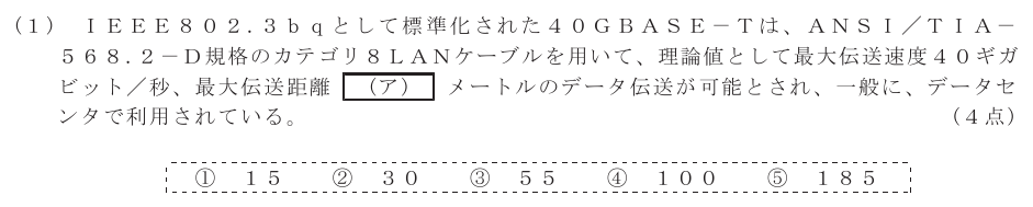 令和７年度 第１回 第一級デジタル通信 技術及び理論 第5問(1)の試験問題原本画像