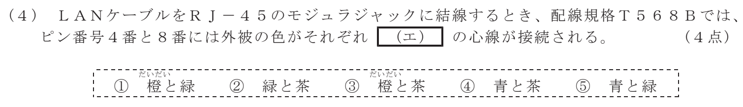 令和８年度 第１回 第一級デジタル通信 技術及び理論 第4問(4)の試験問題原本画像