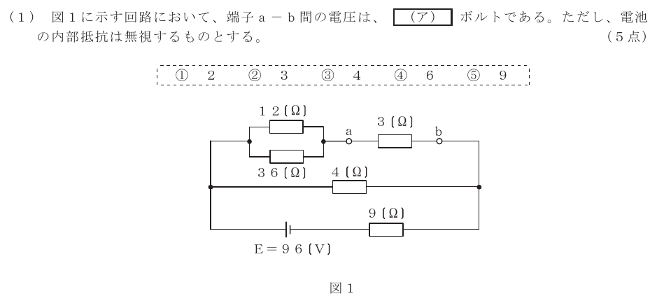 令和３年度 第１回 第一級デジタル通信 基礎 第1問(1)の試験問題原本画像