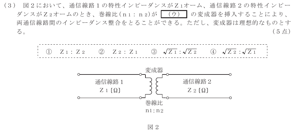 令和３年度 第２回 第一級デジタル通信 第4問(3)の試験問題原本画像