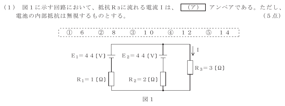 令和４年度 第１回 第一級デジタル通信 第1問(1)の試験問題原本画像