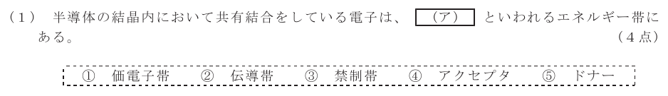 令和４年度 第１回 第一級デジタル通信 第2問(1)の試験問題原本画像