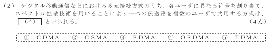 令和４年度 第２回 第一級デジタル通信 第5問(2)の試験問題原本画像
