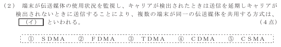 令和６年度 第１回 第一級デジタル通信 第5問(2)の試験問題原本画像