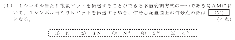 令和７年度 第１回 第一級デジタル通信 第5問(1)の試験問題原本画像