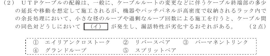 令和４年度 第１回 総合通信 技術及び理論 第10問(2)の試験問題原本画像