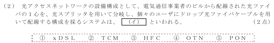 令和４年度 第１回 総合通信 技術及び理論 第4問(2)の試験問題原本画像