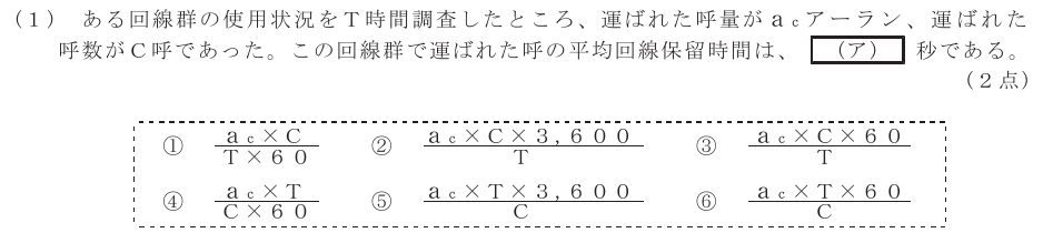 令和４年度 第１回 総合通信 技術及び理論 第5問(1)の試験問題原本画像
