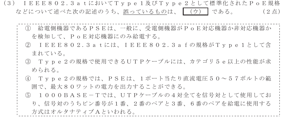 令和４年度 第２回 総合通信 技術及び理論 第2問(3)の試験問題原本画像