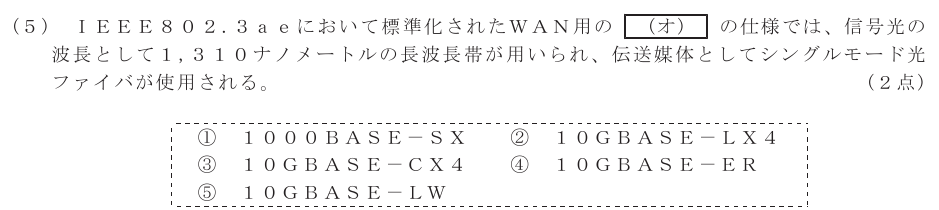 令和４年度 第２回 総合通信 技術及び理論 第2問(5)の試験問題原本画像