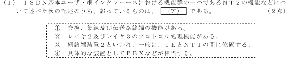 令和４年度 第２回 総合通信 技術及び理論 第3問(1)の試験問題原本画像