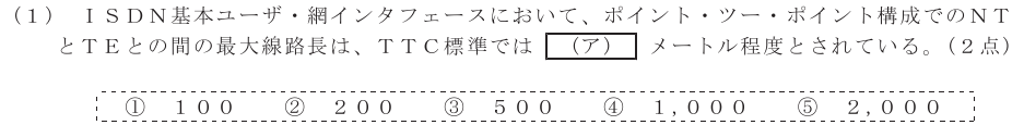 令和４年度 第２回 総合通信 技術及び理論 第8問(1)の試験問題原本画像